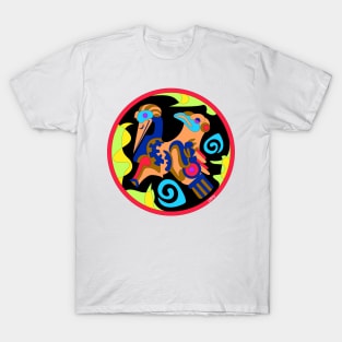 seagull bird in kawaii glyph ecopop with mexican patterns T-Shirt